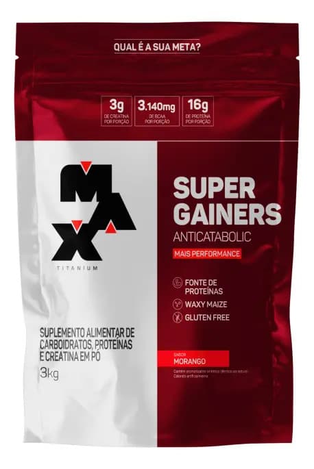 Max Titanium Hipercalórico 3kg Super Gainers Max Titanium Morango Alto Valor Calórico