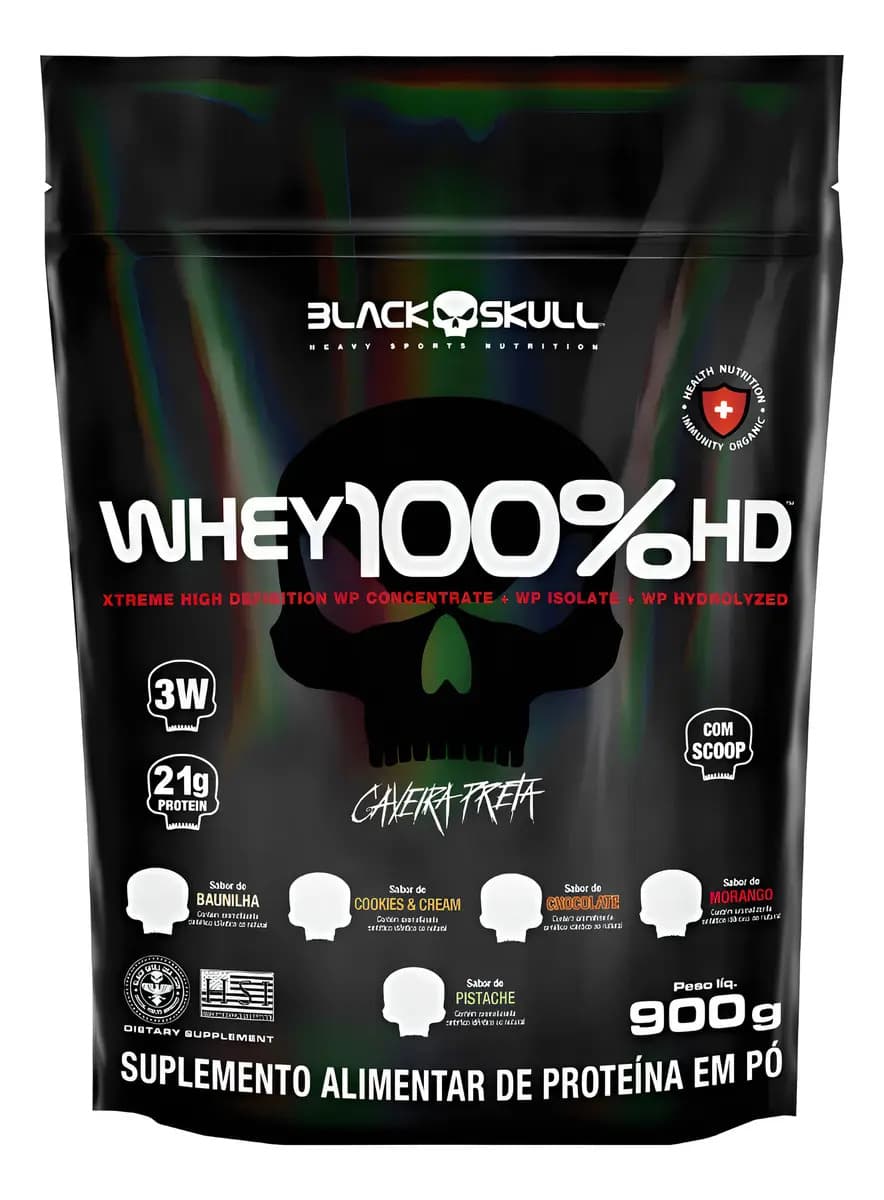 Black Skull Suplemento em pó Black Skull Whey Protein Massa Muscular Proteína de Whey 100% HD sabor baunilha x 900g
