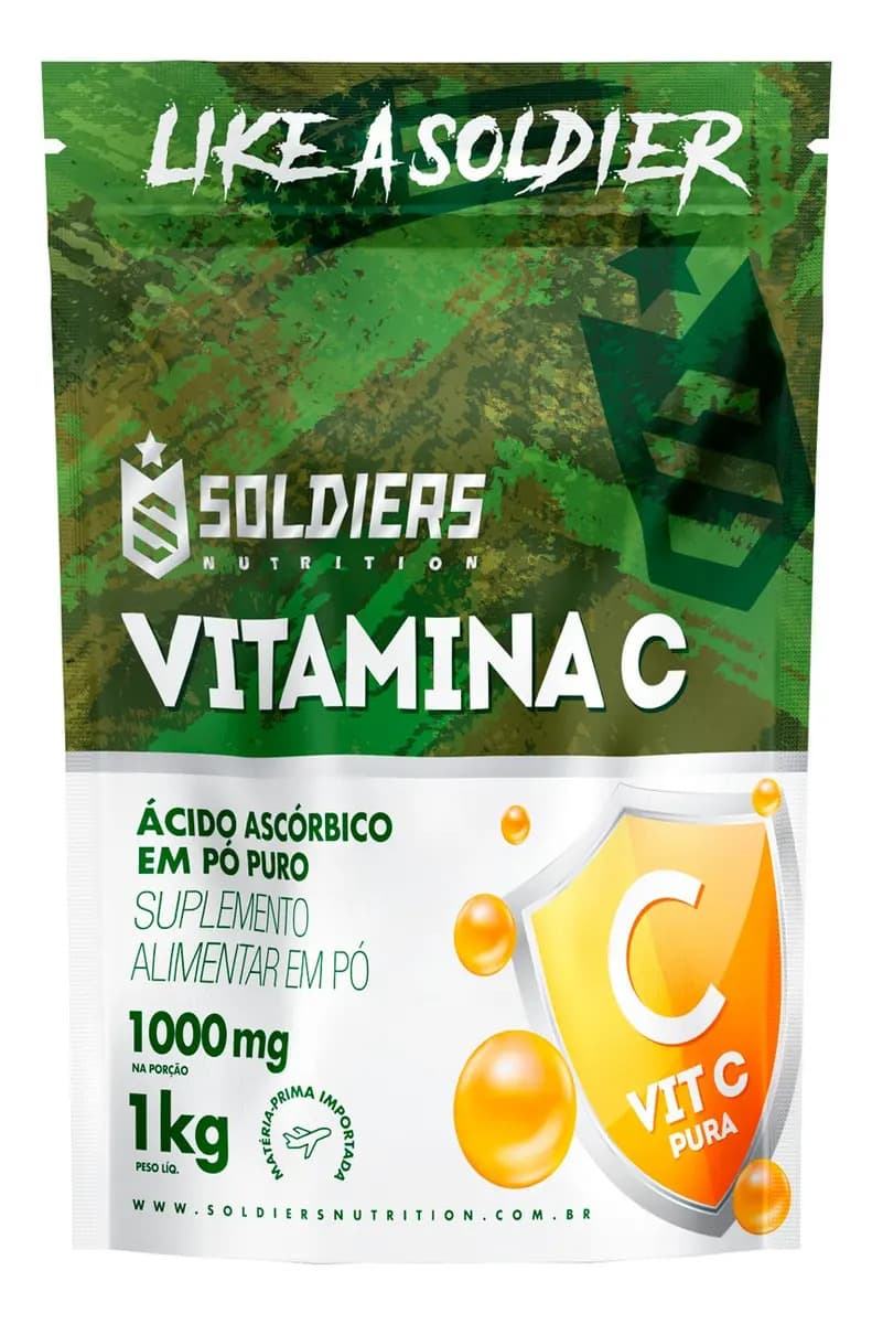 Soldiers Nutrition Vitamina C Em Pó Ácido Ascóbico 1Kg 100% Puro Soldiers Nutrition Bem-Estar Energia