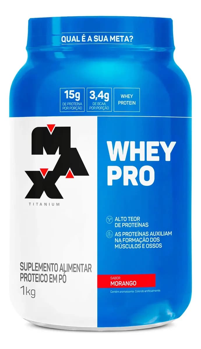 Max Titanium Whey Protein 1kg Whey Pro Max Titanium Sabor Morango BCAA e Aminoácidos