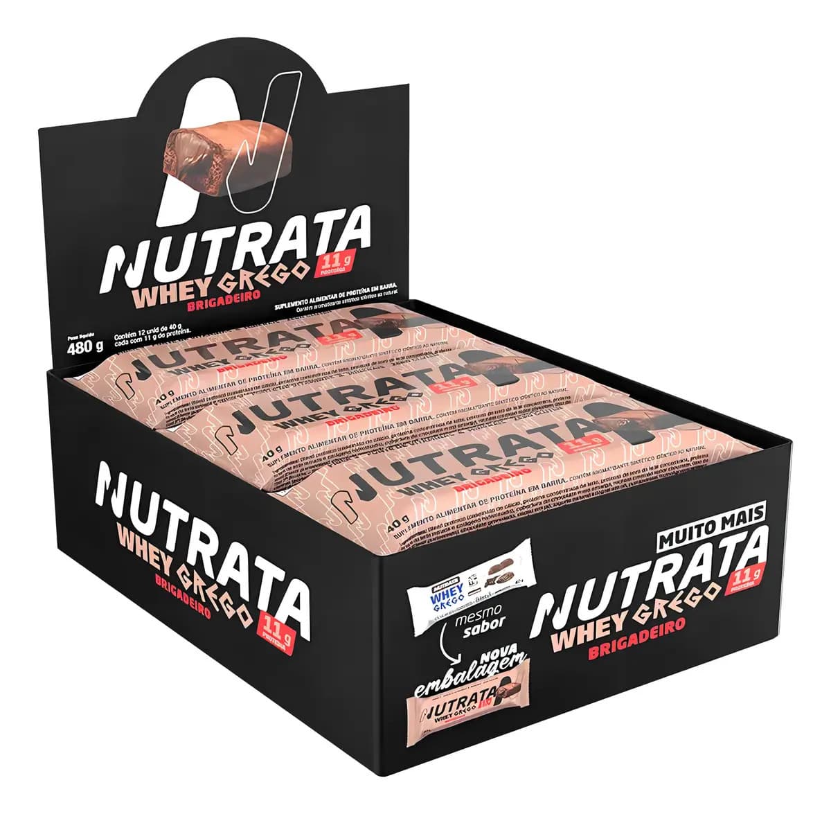 Nutrata Barra Whey Grego 40g Display com 12 unidades Brigadeiro Nutrata