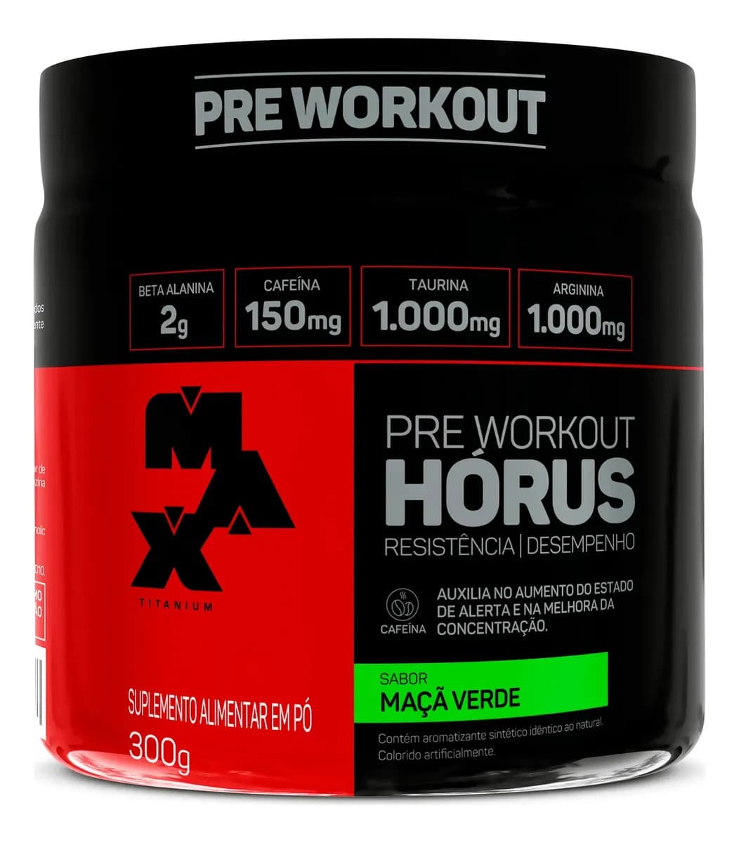 Max Titanium Pre Treino Max Titanium Horus Sabor Maçã Verde Pre Workout Pote 300g