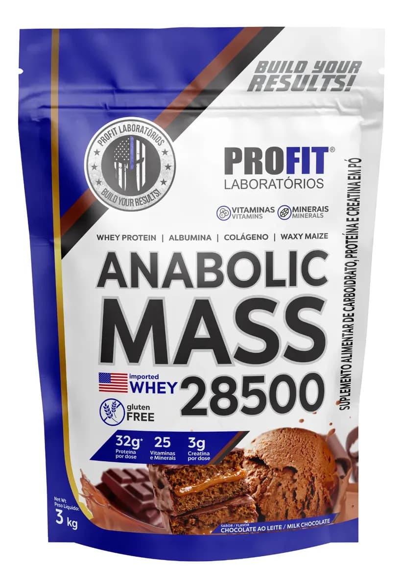 ProFit Laboratórios Hipercalórico Anabolic Mass 28500 3kg Profit Labs Sabor Chocolate