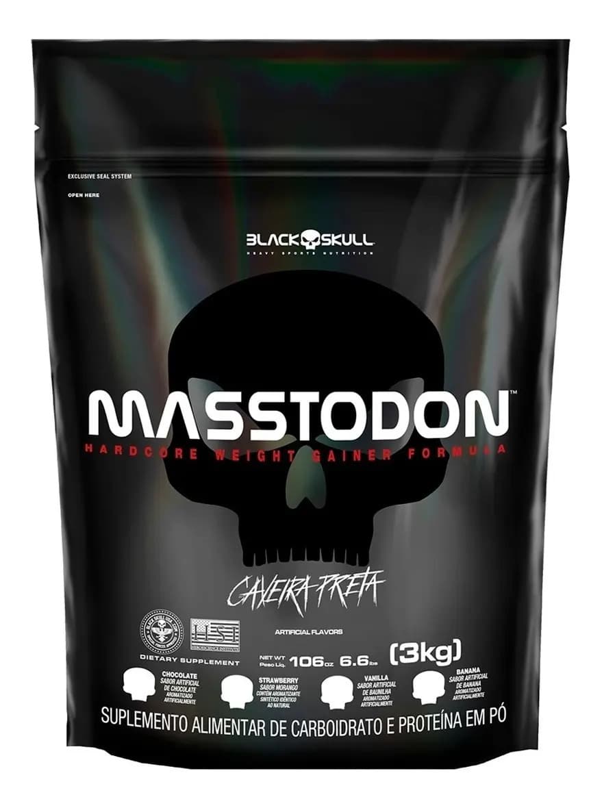 Black Skull Hipercalórico Masstodon 3kg Black Skull Sabor Baunilha