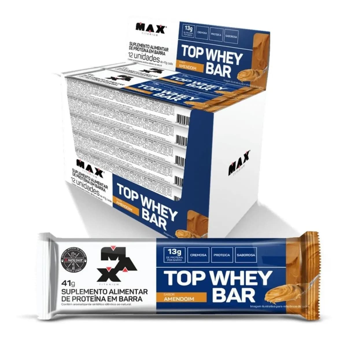 Max Titanium Top Whey Bar Suplemento Barra de Proteina Max Titanium Proteínas Sabor Amendoim 41g