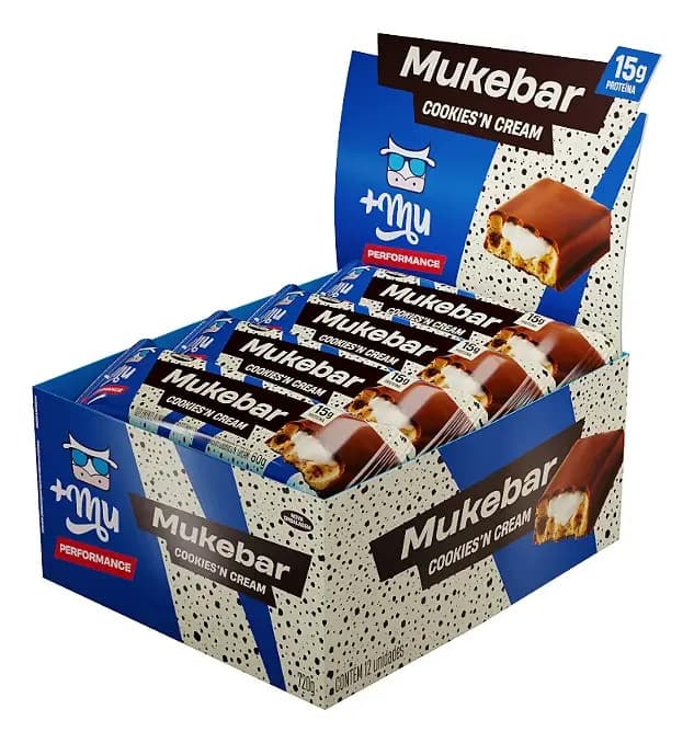 +Mu Barra de Proteína +Mu Mukebar 15g Cookies'n Cream 12 Unidades Sem Açúcar