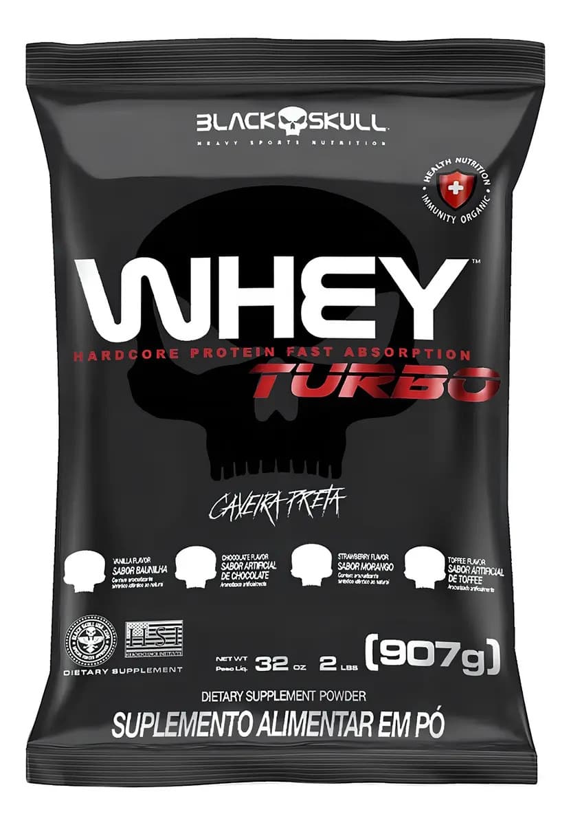 Black Skull Turbo Whey Protein Nutri Concentrado Caveira Preta Sabor Baunilha