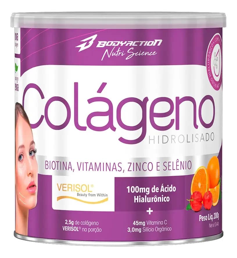 Bodyaction Colágeno Hidrolisado 200g - Bodyaction - Verisol Hialurônico Sabor Laranja Com Acerola