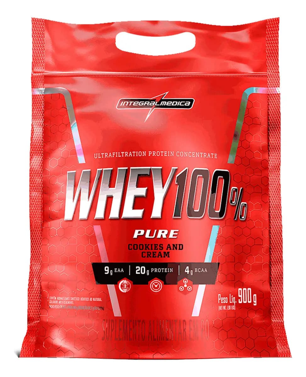 Integralmédica Whey 100% Pure Pouch Cookies 900g Integralmedica - Suplemento Nutritivo para Treinos de Alta Performance