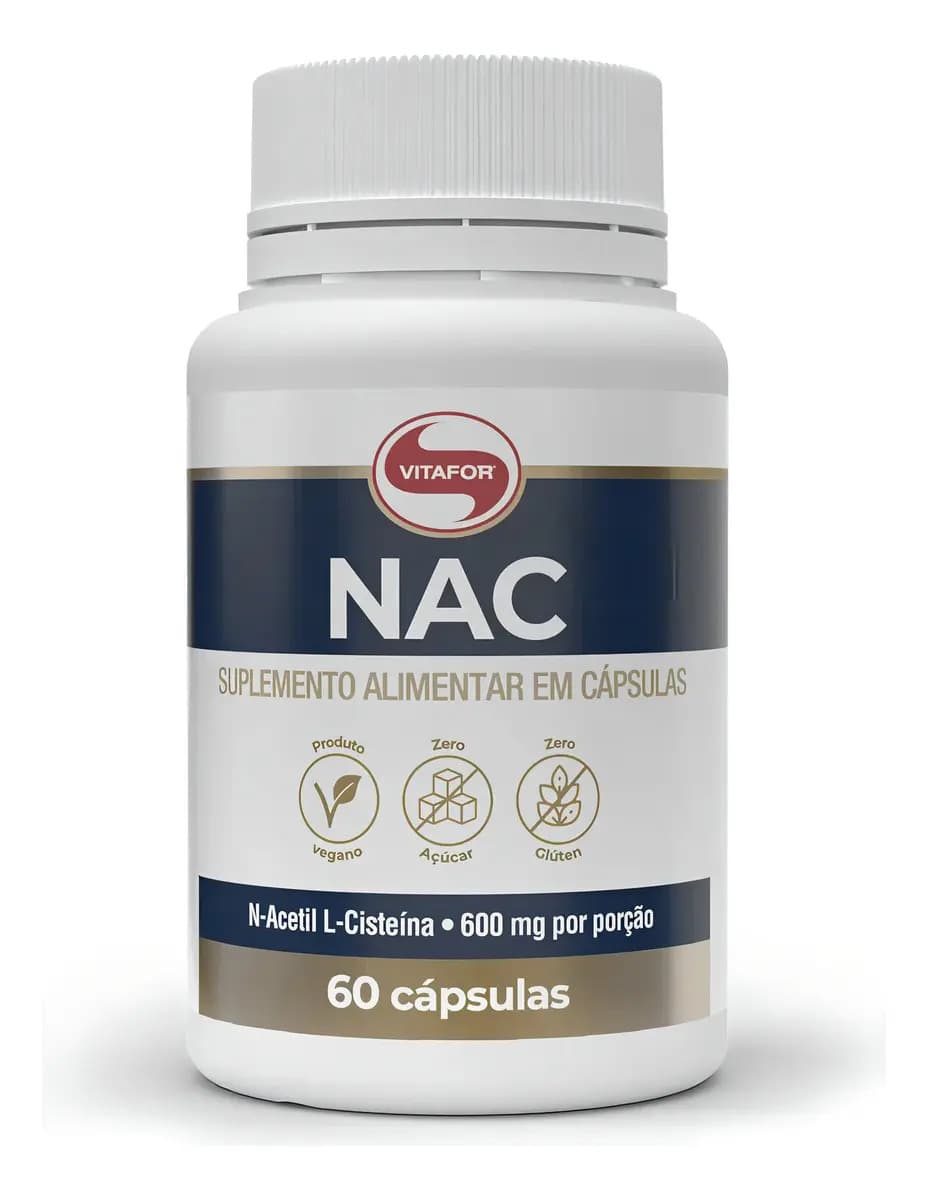 Vitafor NAC 600mg Vitafor Cápsulas Aminoácidos Saúde e Imunidade 60 porções