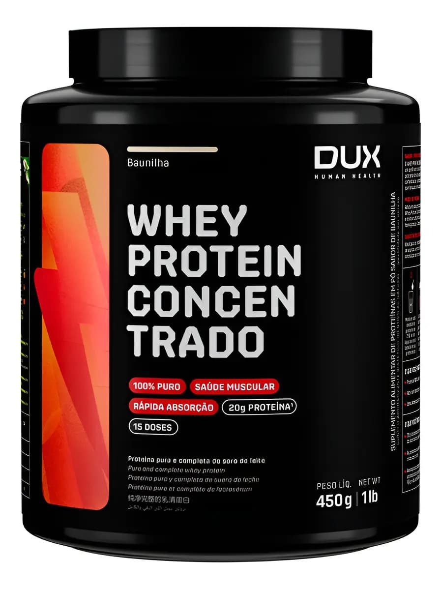 Dux Nutrition Whey Protein Concentrado - Pote 450g Sabor Morango