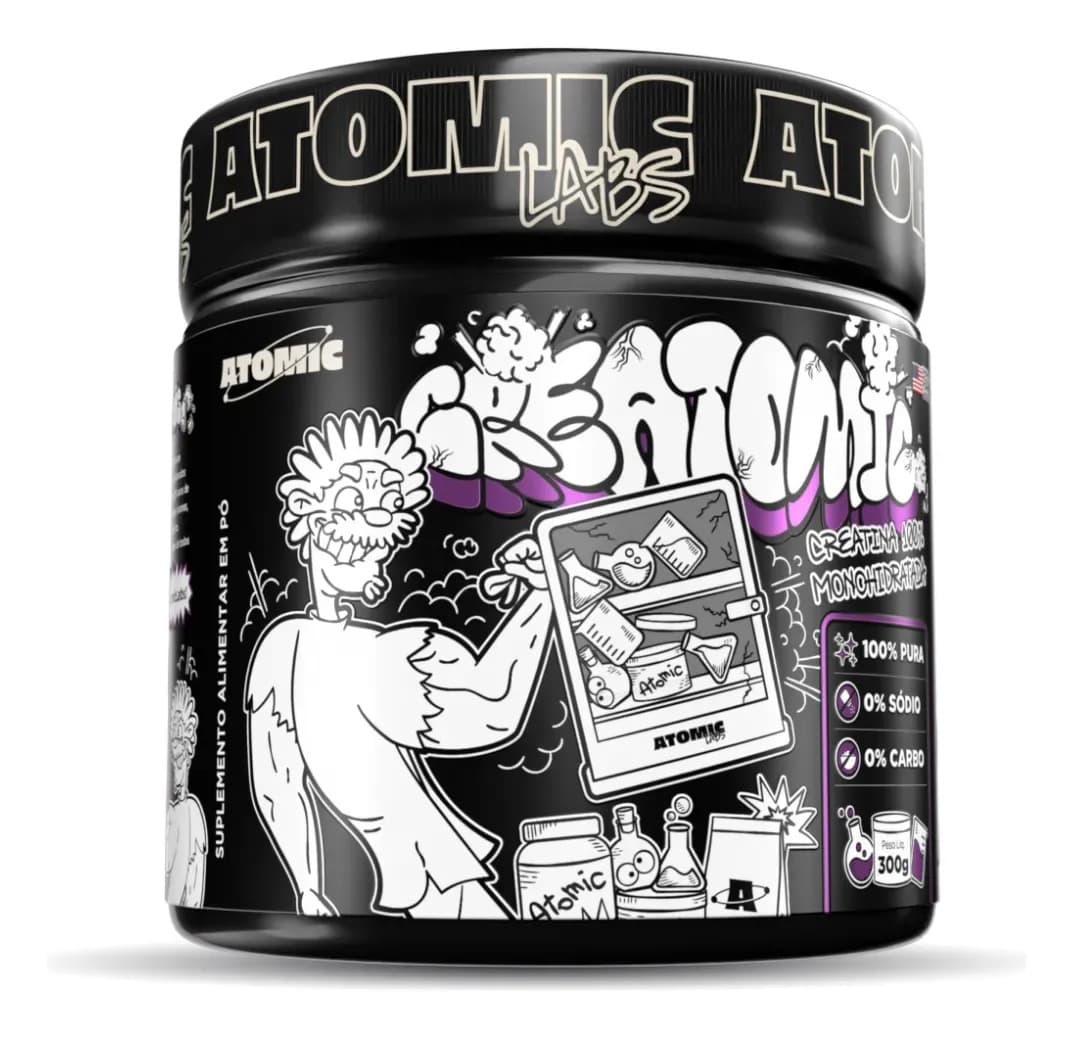 Atomic Labs Creatina 100% Pura Monohidratada - Creatomic Atomic Labs 300g - Rende 100 doses - Sabor Neutro