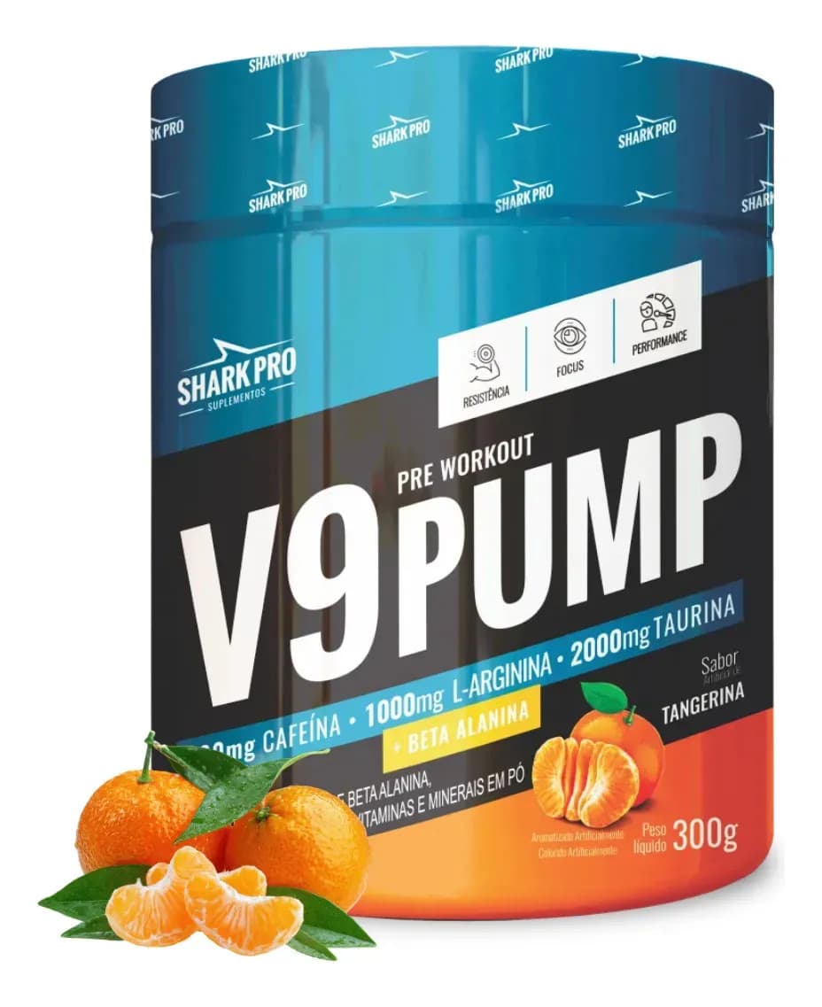Shark Pro Pré Treino Shark Pro Tangerina 300g V9 Pump Energia e Força