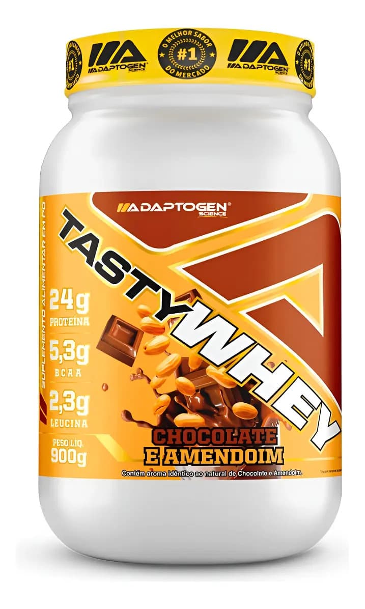 Adaptogen Science Suplemento Tasty Whey 3w Gourmet Whey Protein Adaptogen Science Pote 900g Sabor Chocolate e Amendoim