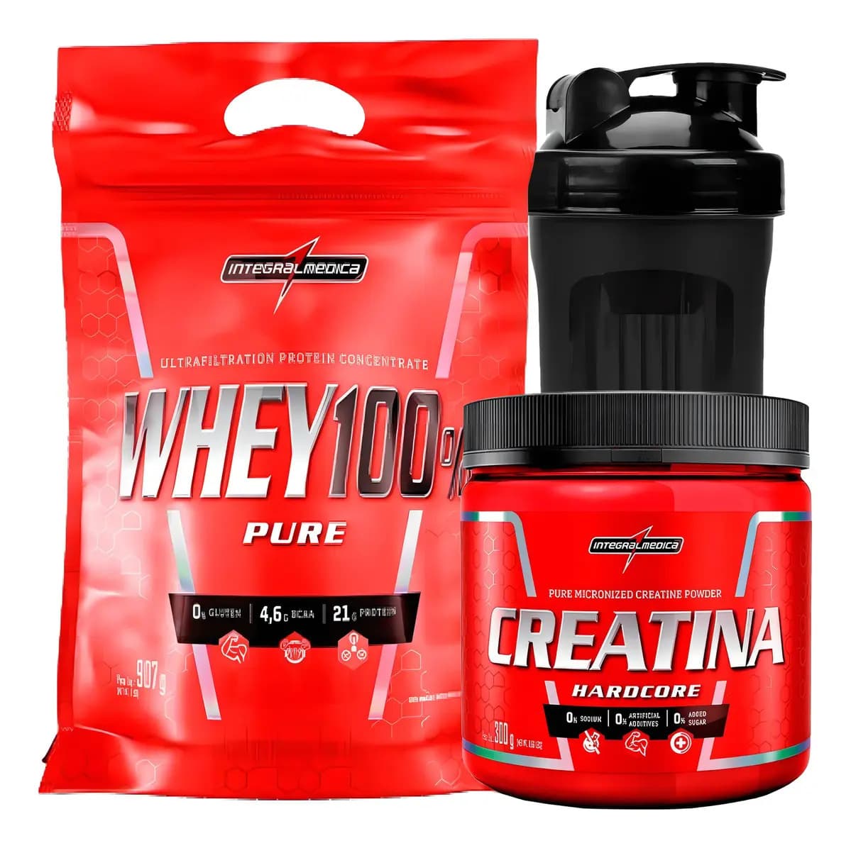 Integralmédica Whey 100% 900g + Creatina Integral Médica 300g +coqueteleira Sabor Cookies