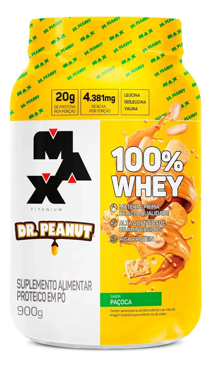 Max Titanium Whey Protein Max Titanium Dr. Peanut 100% Whey 900g Sabor Paçoca