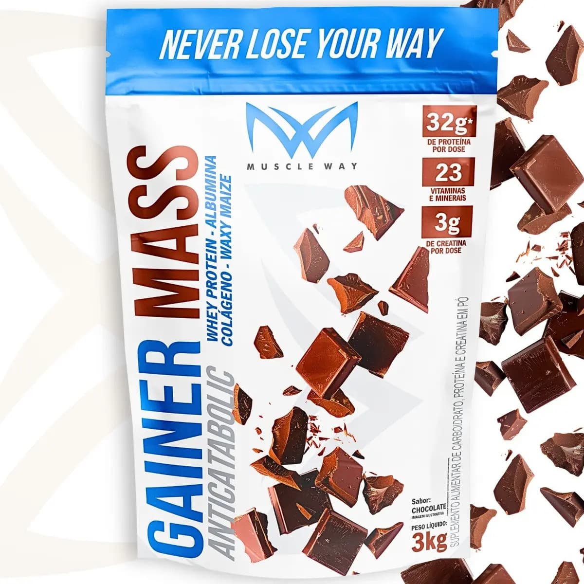 Muscle Way Hipercalórico Proteína Pós-Treino Chocolate Muscle Way 3kg Crea