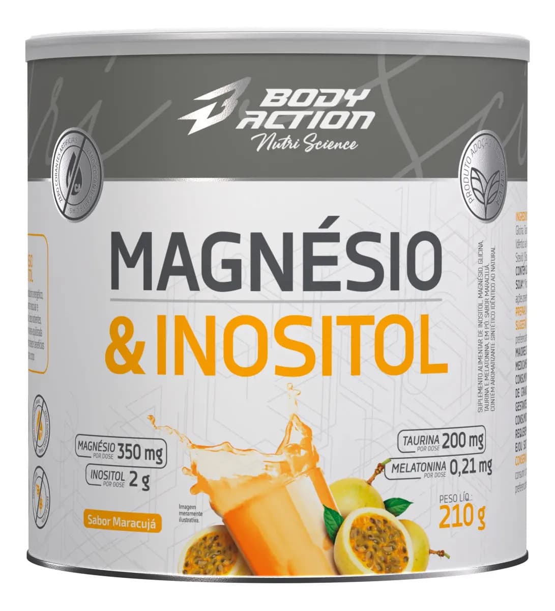 Bodyaction Magnésio E Inositol 210g Bodyaction Sabor Maracujá