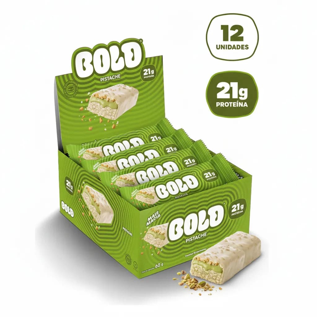 Bold Snacks Bold Barra de Proteína 60g Caixa 12 Unidades Sabor Pistache 21g de Proteína