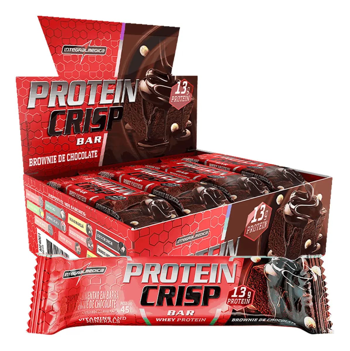 Integralmédica Barra de Proteína Whey Crisp Bar Brownie Chocolate 12un Integralmedica - Textura Irresistível, Baixa Caloria e Proteína de Qualidade