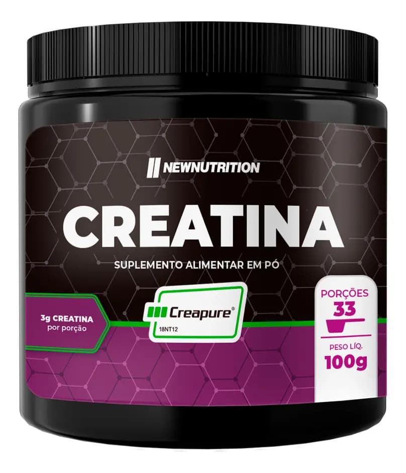 NewNutrition Creatina Monohidratada com Selo Creapure Pote de 100g Suplemento em Pó Alimentar NewNutrition