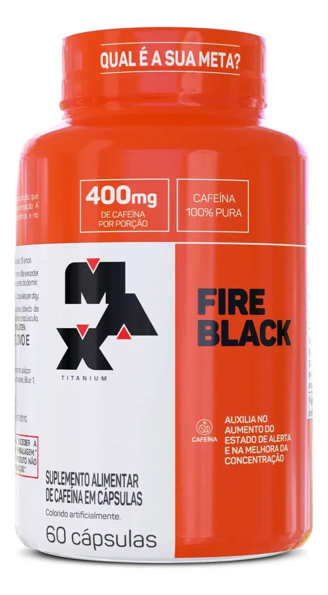 Max Titanium Fire Black 60 Cápsulas Caféina 100% Pura Termogenico Max Titanium Sabor Sem Sabor