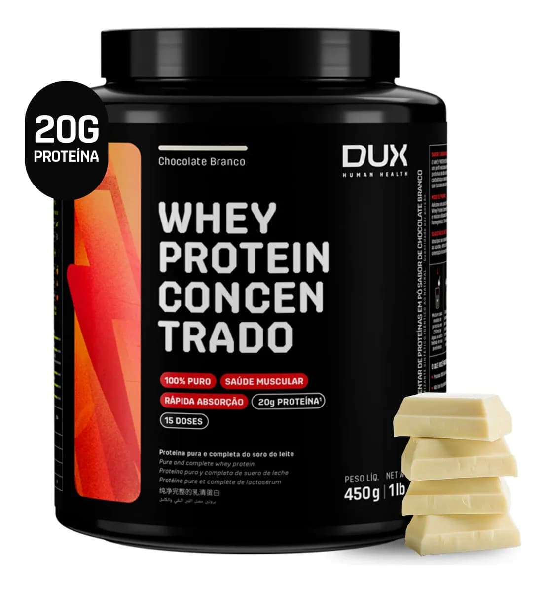 Dux Nutrition Whey Protein Concentrado - Pote 450g Dux Nutrition - Sabor Chocolate Branco