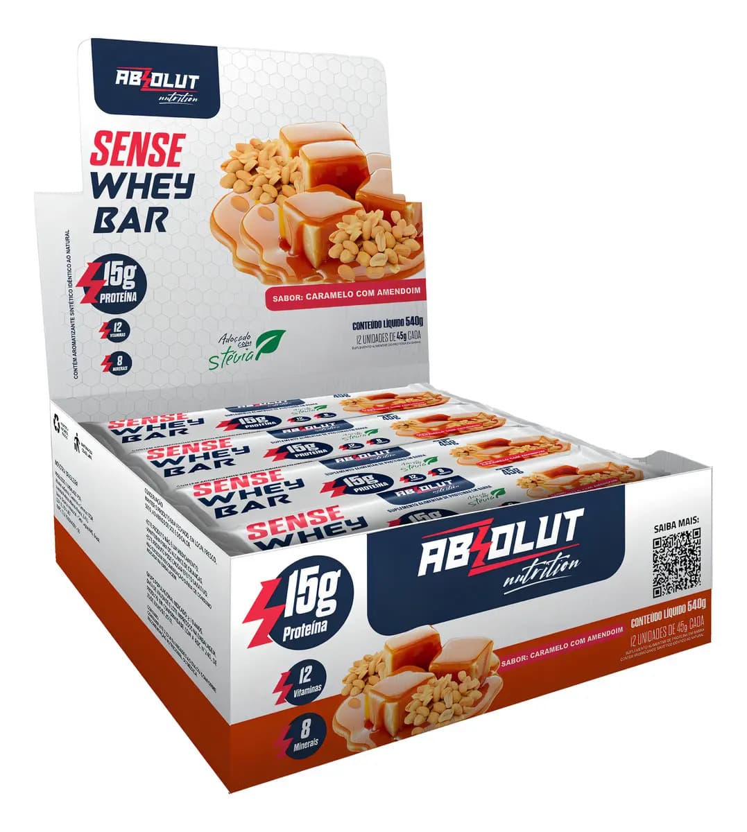 Absolut Nutrition Barra de Proteína Absolut Nutrition Sense Whey Bar Caramelo Amendoim 12 Unidades