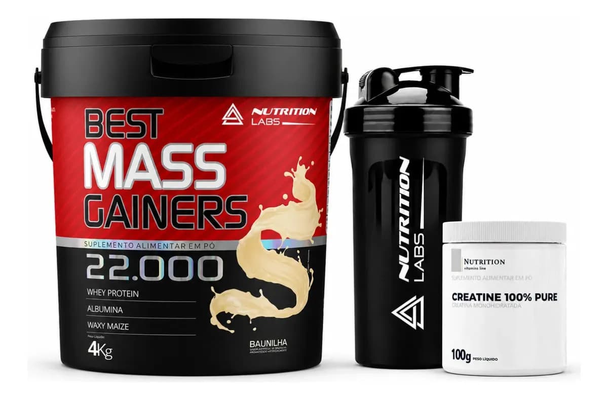 Nutrition Labs Hipercalórico 4kg Creatina 100g Pó Nutrition Labs Sabor Baunilha
