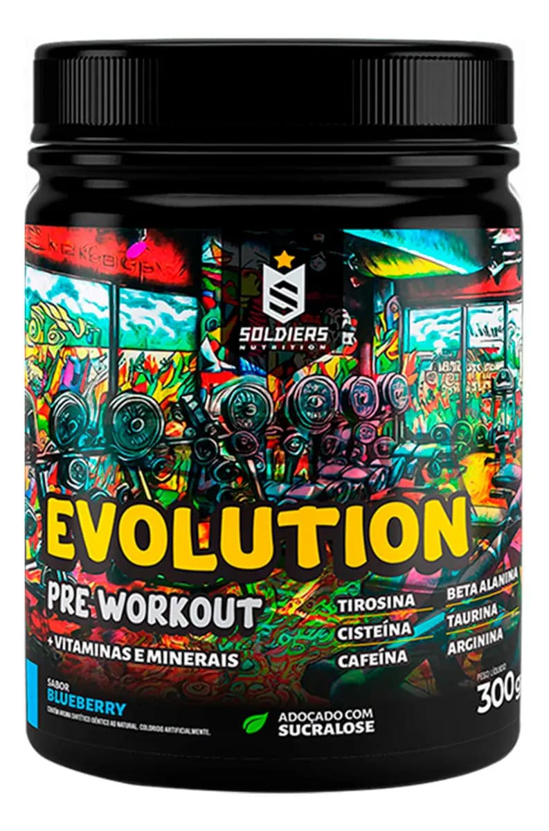 Soldiers Nutrition Pré-Treino Evolution Workout 300g Termogênico Sabor Blueberry Soldiers Nutrition Energia Foco Treino