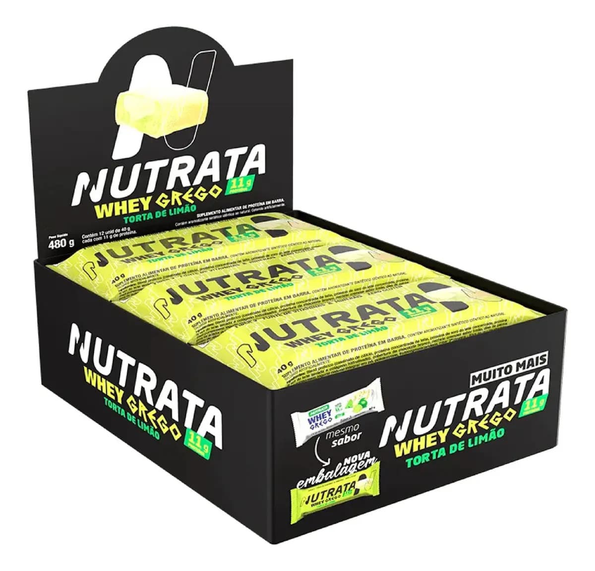 Nutrata Barra Whey Grego 40g Display com 12 unidades Torta de Limão Nutrata