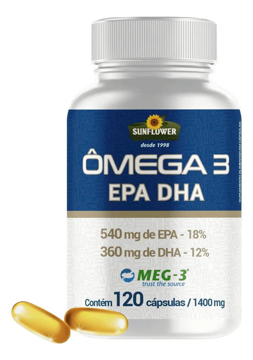 Sunflower Ômega 3 PURO 120 Cápsulas Altos Índices de EPA/DHA