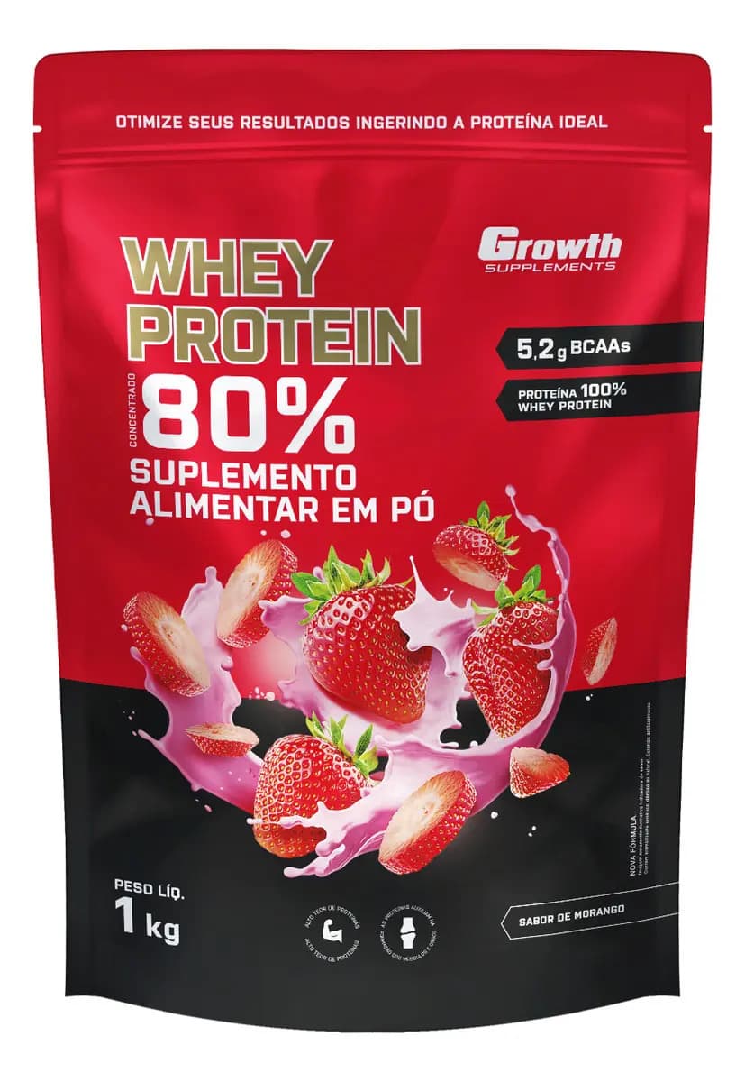 Growth Supplements Whey Protein Concentrado 1kg Growth Supplements - Morango