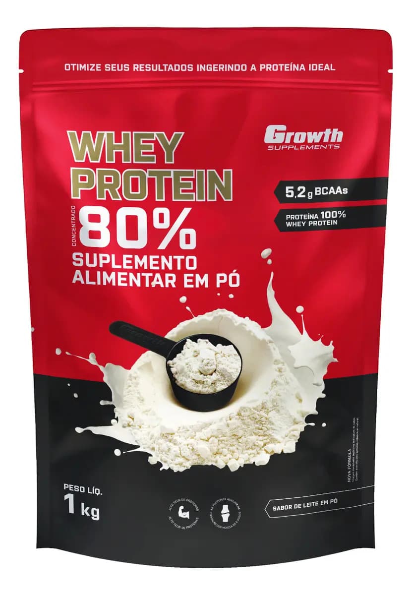 Growth Supplements Whey Protein Concentrado 1kg Growth Supplements - Leite em Pó