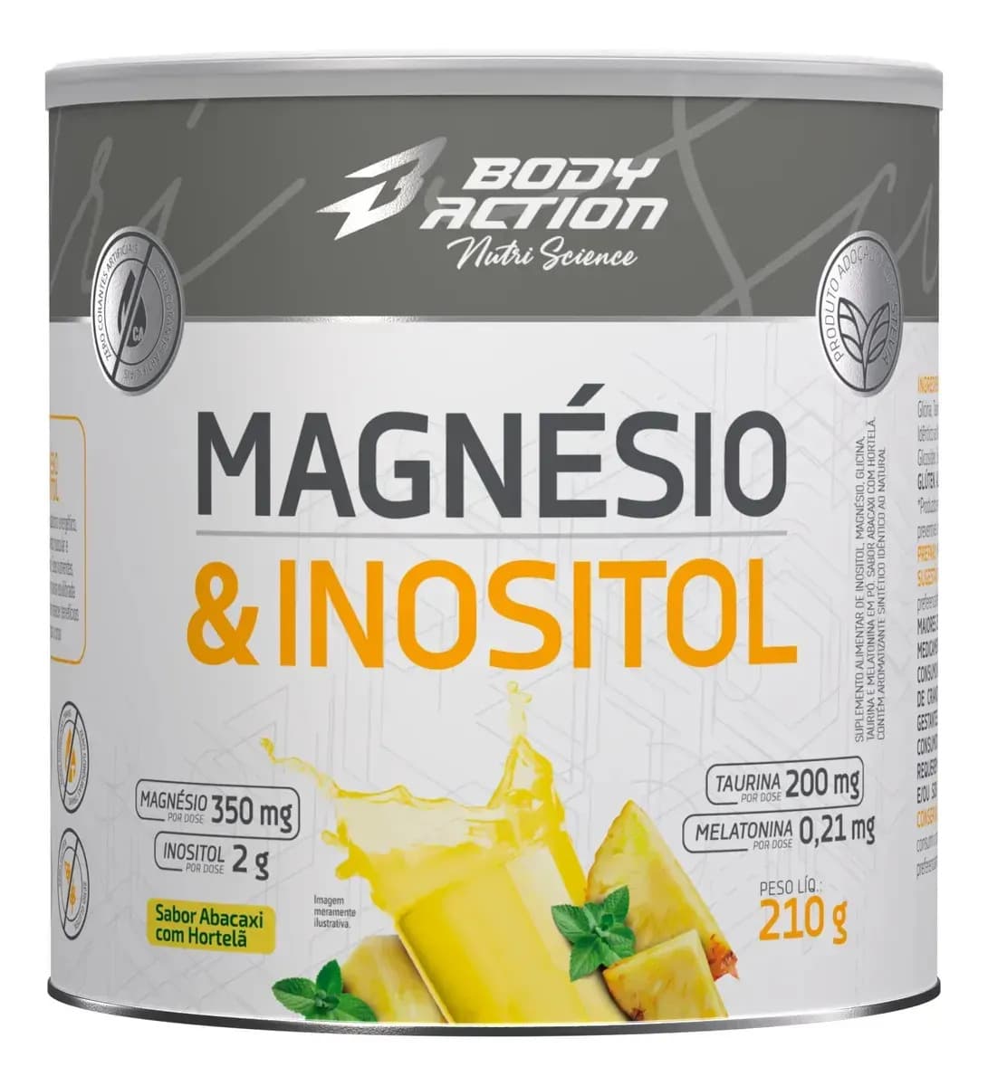 Bodyaction Mineral/Vitamina Bodyaction Nutri Science Magnésio E Inositol Taurina Melatonina 210g em pó sabor Abacaxi com hortelã x 210g