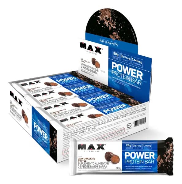 Max Titanium Barra de Proteína 90g 8un Power Protein Bar Max Titanium Protein Bar 28g Proteína Sabor Trufa de Chocolate Amargo