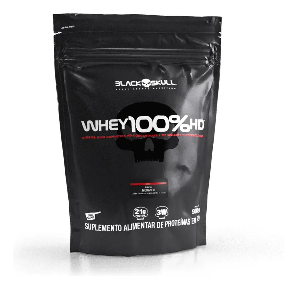 Black Skull Whey 100% Hd Refil Black Skull - 900g (wpc, Wpi E Wph) Sabor Morango