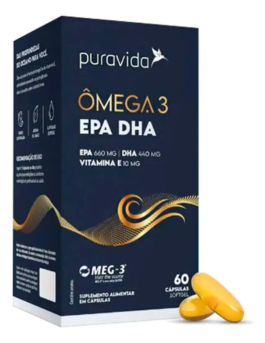 Puravida Ômega 3 EPA DHA Puravida 60 Cápsulas Meg-3