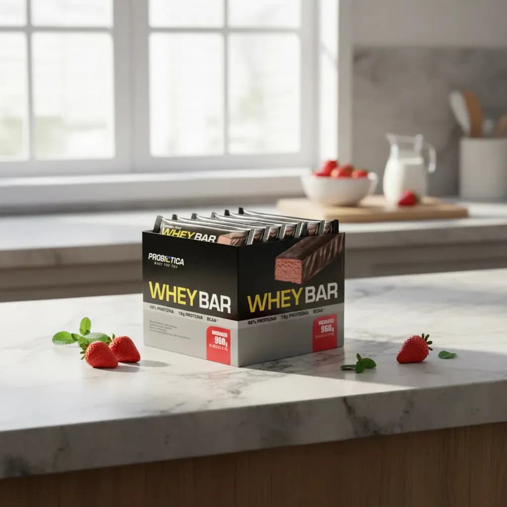 Probiótica Barra de Proteína 24 Unidades Whey Bar Probiótica Morango Alto Proteico