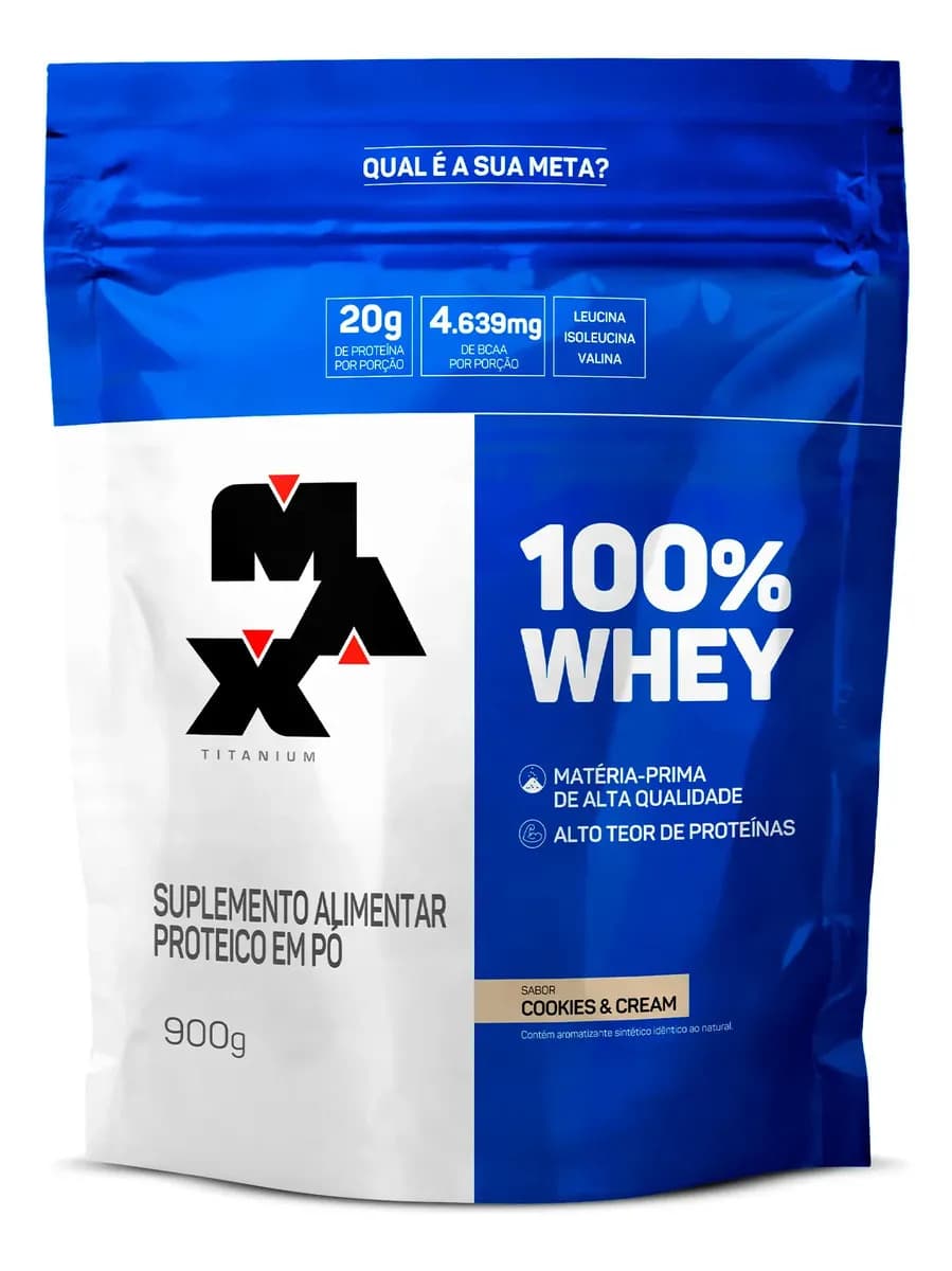 Max Titanium 100% Whey 900g Refil Max Titanium Whey Concentrado Sabor Cookies & cream