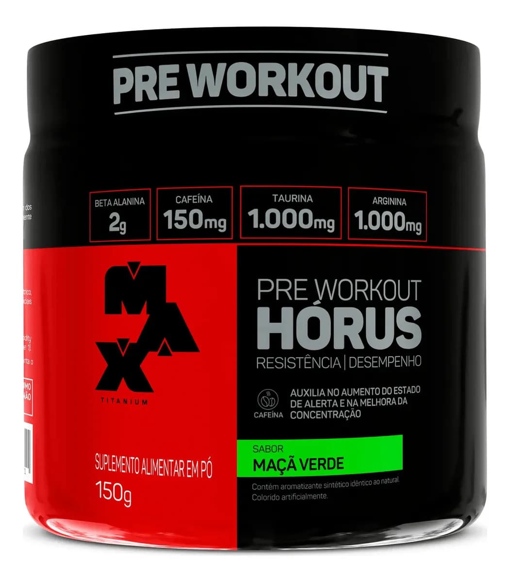 Max Titanium Pré Treino Hórus 150g Max Titanium Maçã Verde Energia Sustentada
