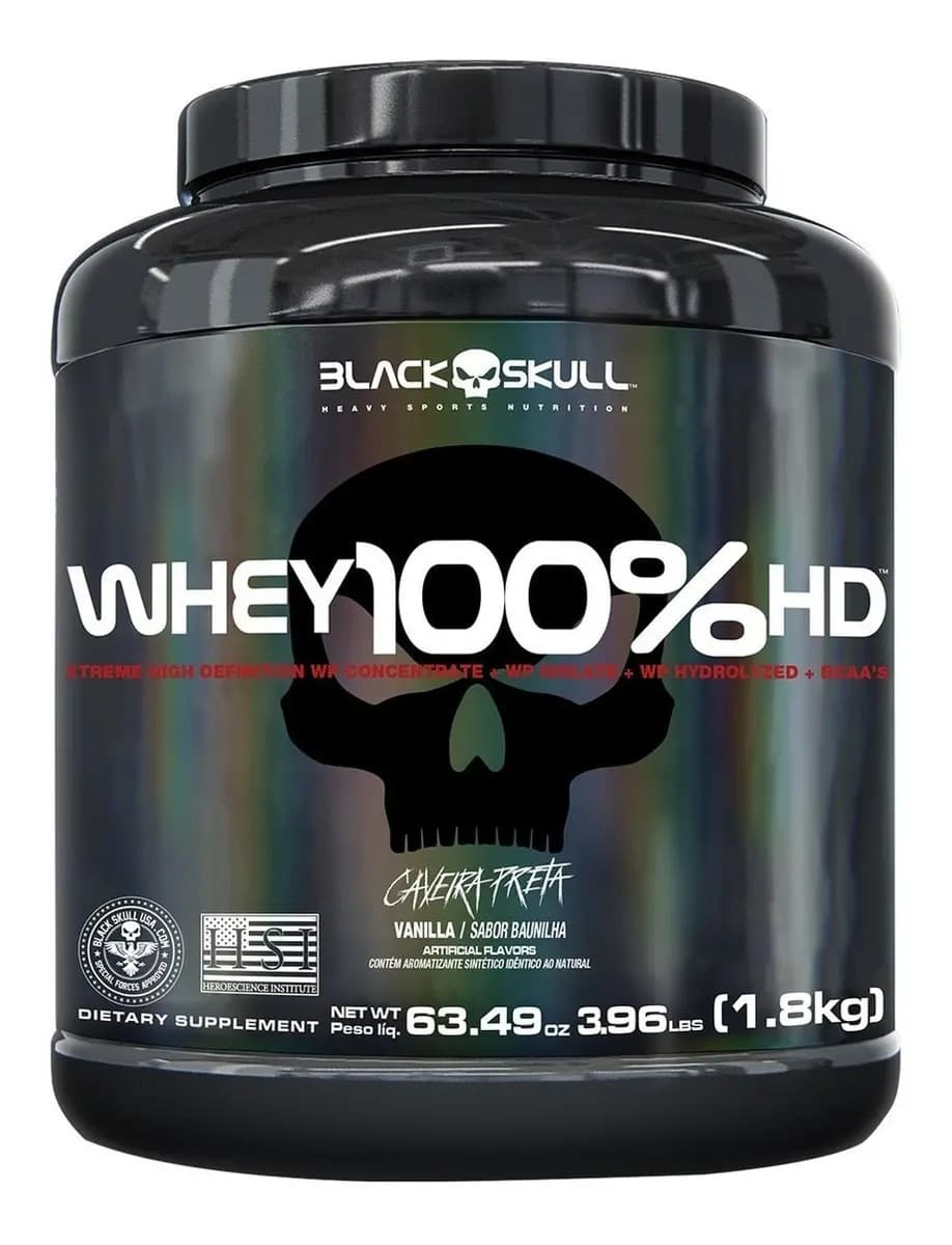 Black Skull Whey 100% Hd 1,8kg Wpc + Isolado + Hidrolisado - Black Skull Sabor Baunilha