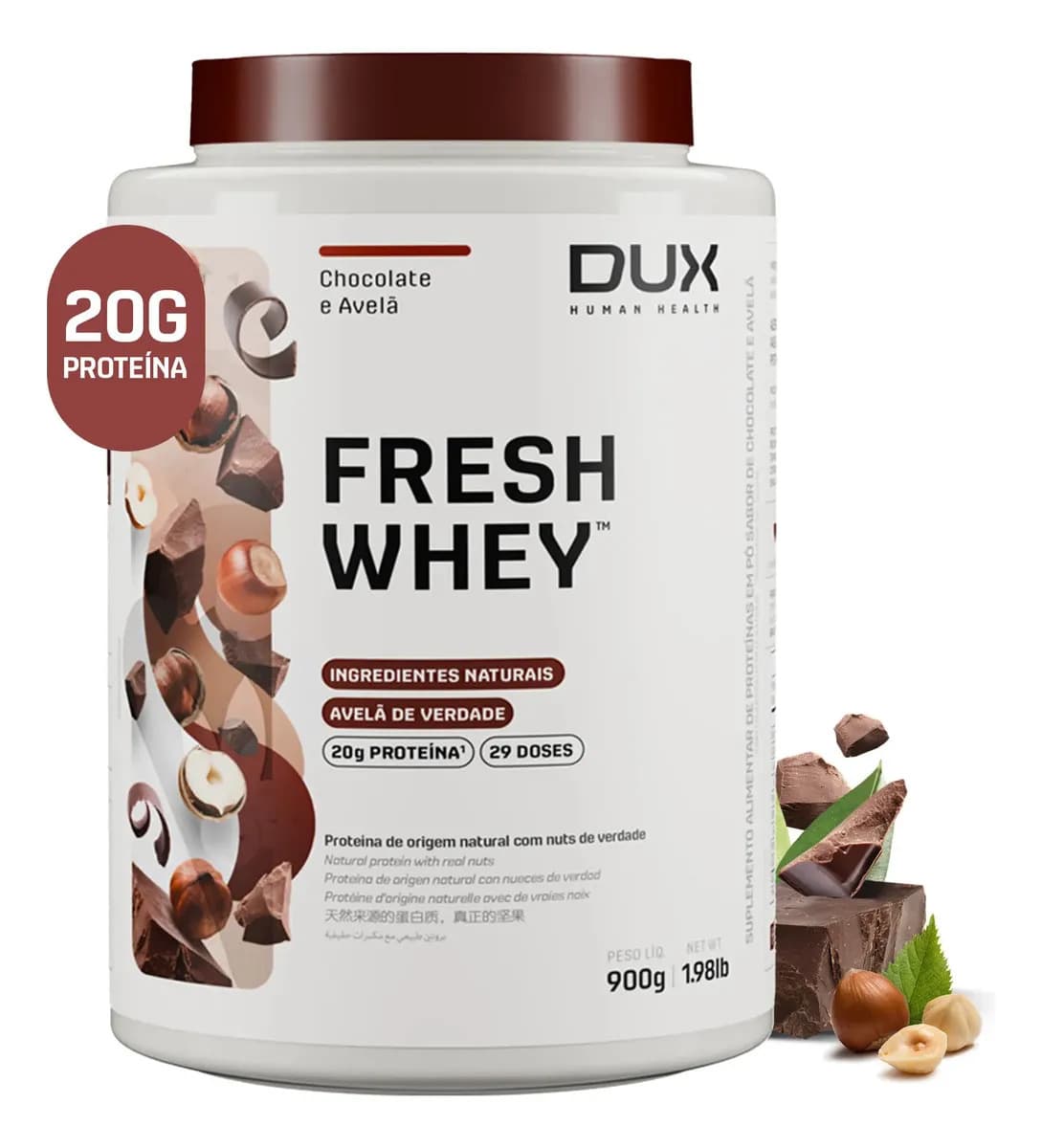 Dux Nutrition Fresh Whey DUX 900g Chocolate Belga e Avelã Pote Natural