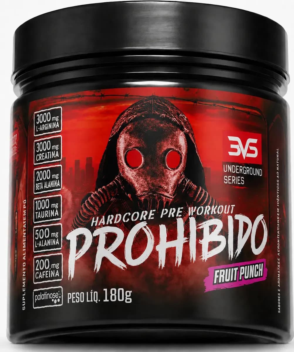 3VS Nutrition Suplemento Hardcore Prohibido PRÉ TREINO 180g Sabor Fruit Punch