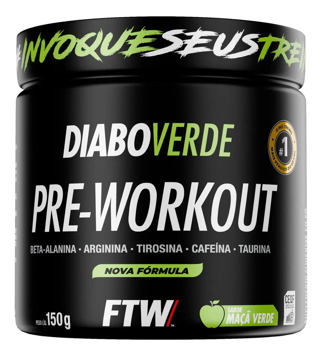 FTW Pré Treino Pre Workout DIABO VERDE Pote 150g Sabor Maça Verde FTW