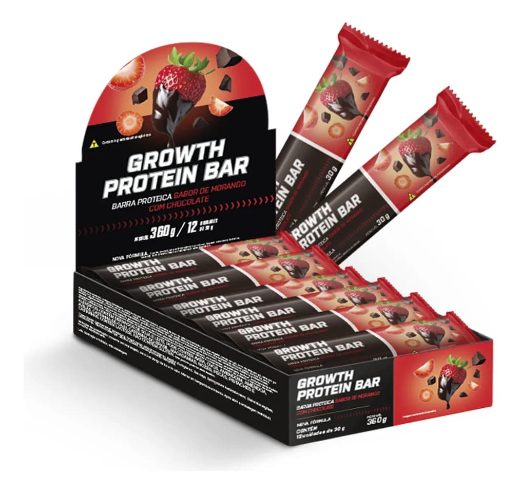 Growth Supplements Barra De Proteína (cx. 12 unid.) Growth Supplements - Sabor Morango com Chocolate