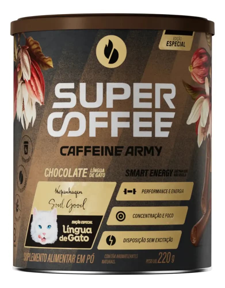 Caffeine Army Supercoffe Chocolate Grande 220g Nova Formula 3. Sabor Língua De Gato