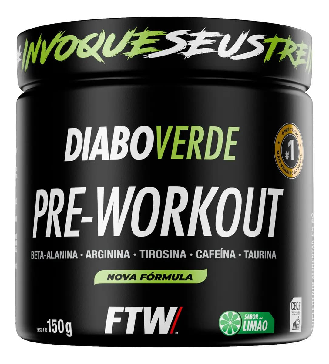 FTW Pré Treino Pre Workout DIABO VERDE Pote 150g Sabor Limão FTW