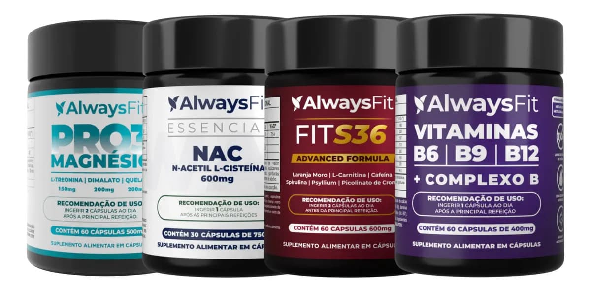 Always Fit Kit Pro Da Alwaysfit + Pro3mag + Nac + Fits36 E Complexo B Sem Sabor