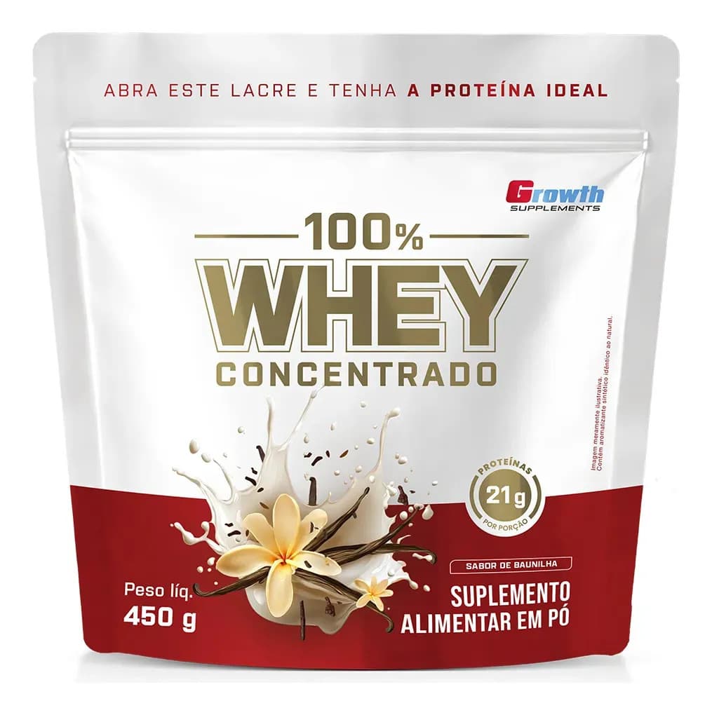 Growth Supplements 100% Whey Concentrado 450g Growth Supplements Baunilha